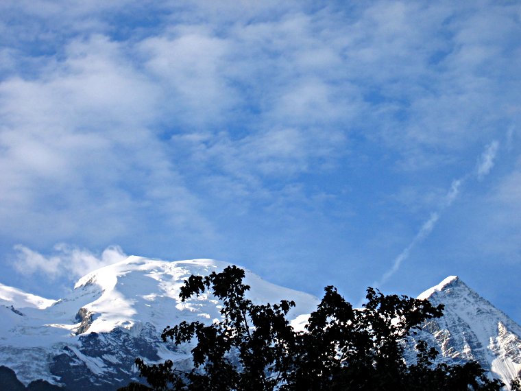 Blick vom Hotelbalkon zum Mont Blanc