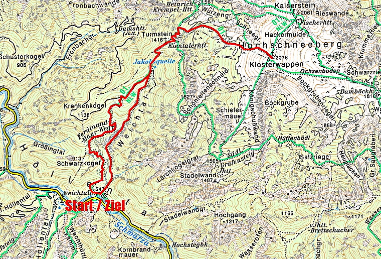 Route Schneeberg über Weichtalklamm