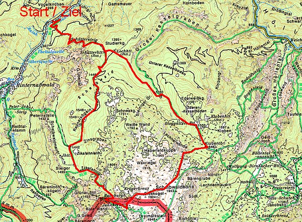 Route über den Schüttersteig auf die Raxalpe