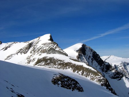 Blick zu Hinterem Bratschenkopf (3413 m) und Klockerin (3425 m)