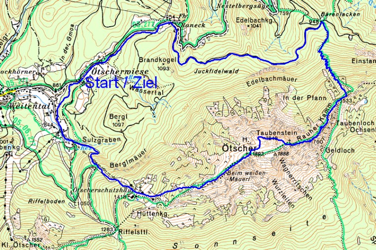 Route über den Rauen Kamma auf den Ötscher