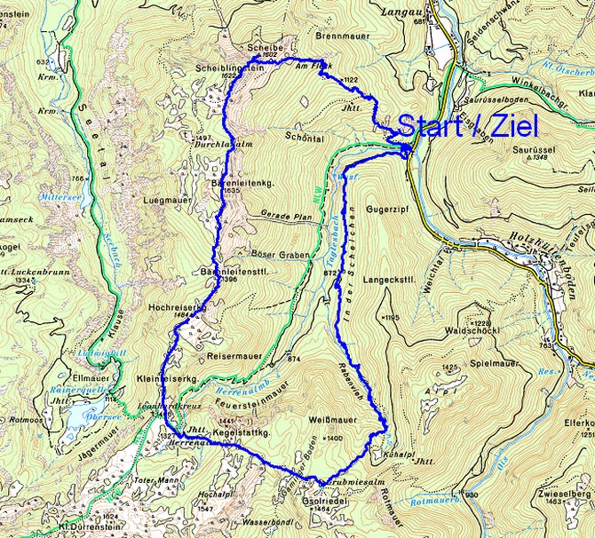 Route auf Scheibe und Scheiblingstein